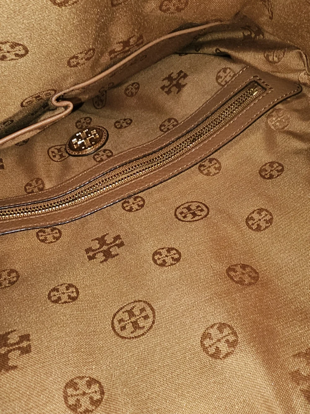 🤎Tory Burch Amanda Tan Brown Leather Logo Shoulder Hobo Bag Large